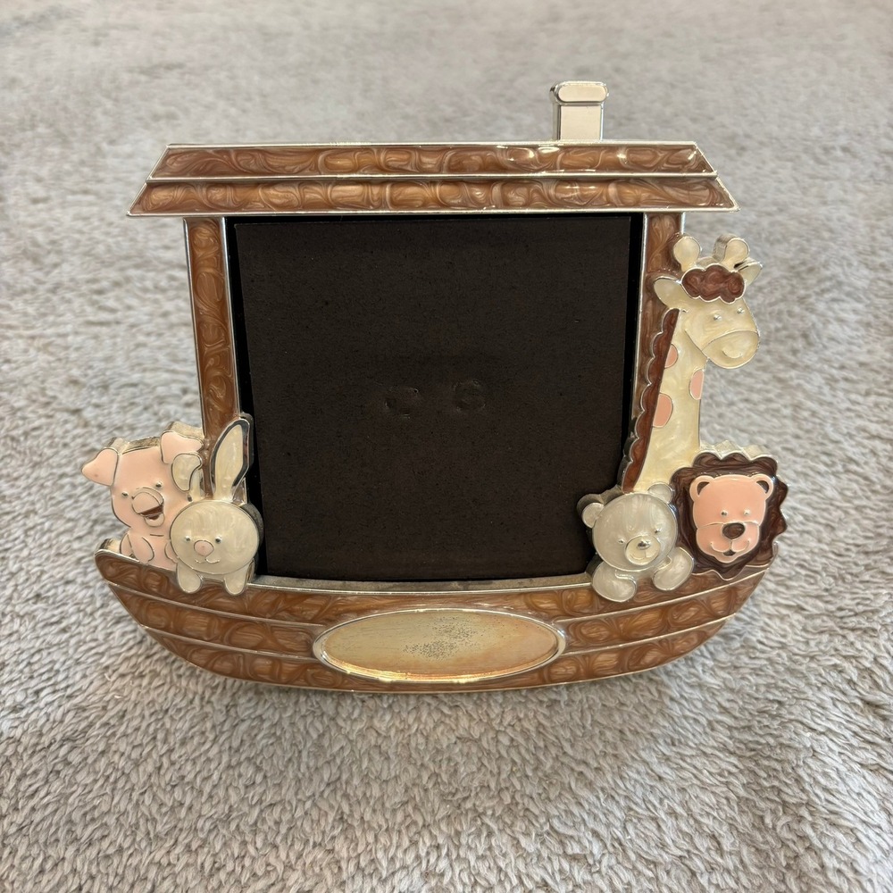 Things Remembered Noahs Ark Animal Pic Frame Silver Enamel Engravable Nursery
